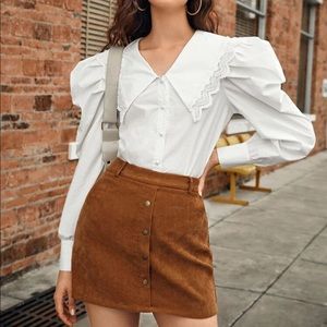 White exaggerated shoulder peasant blouse